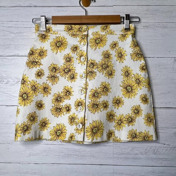 Forever 21 Skirt Juniors Size Small Sunflower Daisy Button Down Mini Springtime - Picture 1 of 16